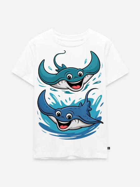 Zwei fröhliche Rochen - Kinder Premium Bio T-Shirt - Weiß