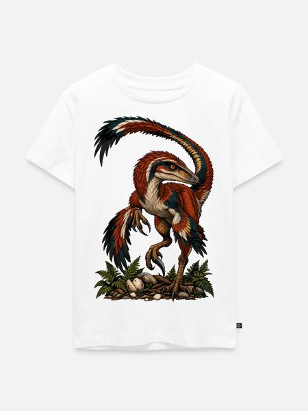 Bunter Urvogel-Raptor auf Dunkel - Kinder Premium Bio T-Shirt - Weiß