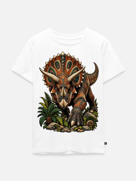 Farbenfroher Triceratops mit Muster - Kinder Premium Bio T-Shirt - Weiß