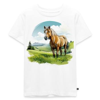 Pferd auf einer Wiese - Kinder Premium Bio T-Shirt - Weiß - Vorne - Hailey (125cm)
