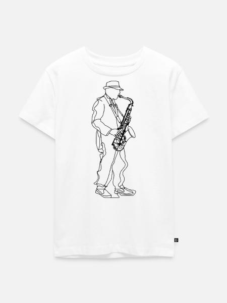 Saxophonspieler Line Art - Kinder Premium Bio T-Shirt - Weiß