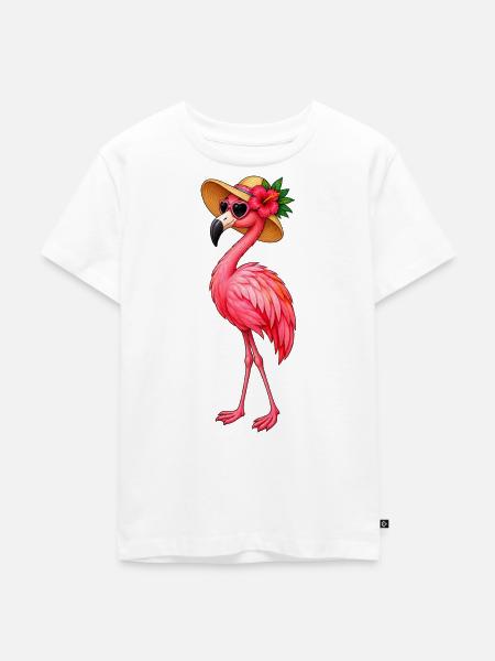 Flamingo Sommerhut Flair - Kinder Premium Bio T-Shirt - Weiß