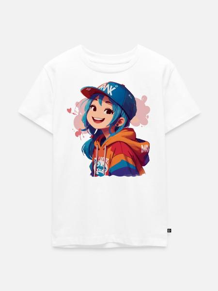 Asiatisches Mädchen im Kapuzenpullover - Kinder Premium Bio T-Shirt - Weiß