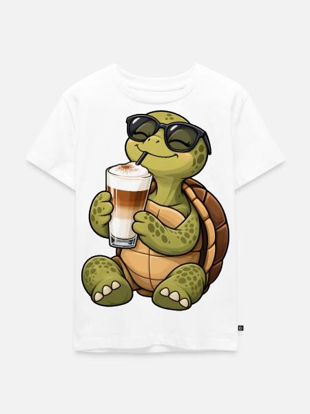 Schildkröte mit Latte Macchiato - Kinder Premium Bio T-Shirt - Weiß