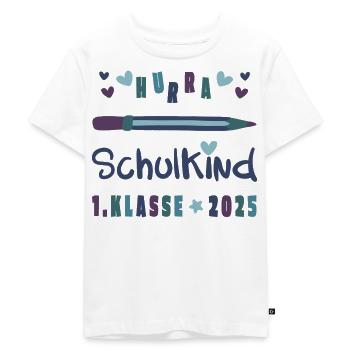 HURRA SCHULKIND 2025 Geschenk Einschulung - Kinder Premium Bio T-Shirt - Weiß - Vorne - Hailey (125cm)