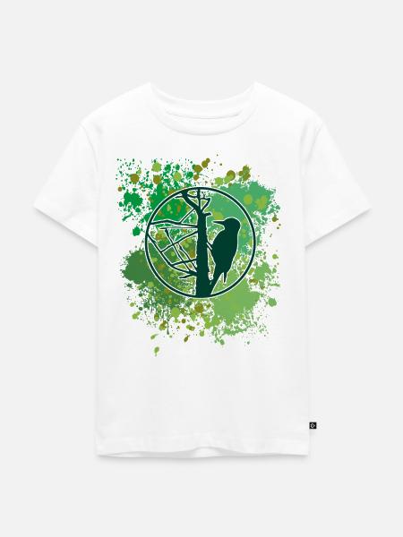 Specht | Woodpecker | Silhouette | Vogel - Kinder Premium Bio T-Shirt - Weiß