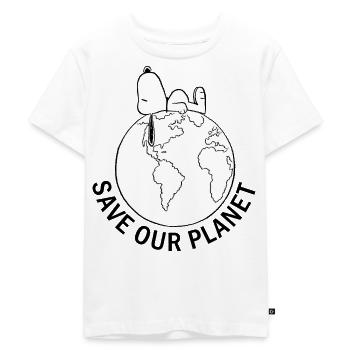 Peanuts Snoopy Save Our Planet Umwelt - Kinder Premium Bio T-Shirt - Weiß - Vorne - Hailey (125cm)