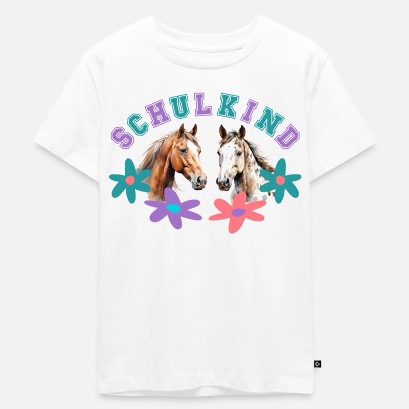 Schulkind Pferde Einschulung Reiterin - Kinder Premium Bio T-Shirt - Weiß
