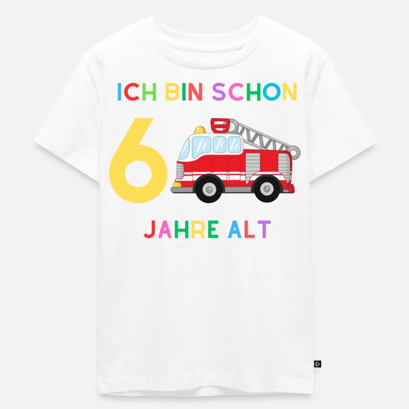 Ich bin 6 Junge, Feuerwehr - Kinder Premium Bio T-Shirt - Weiß