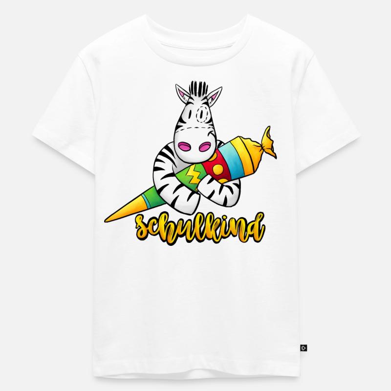 Schulkind - Zebra mit Zuckertüte - Kinder Premium Bio T-Shirt - Weiß