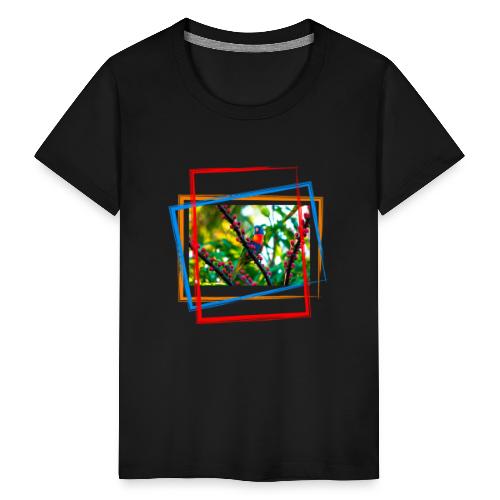 Bunter Papagei auf einem Ast mit farbigen Akzenten - Kinder Premium T-Shirt