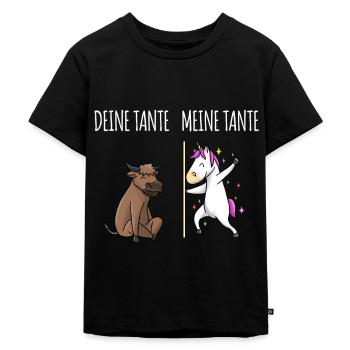 Deine Tante Meine Tante Kuh Einhorn Geschenk - Kinder Premium Bio T-Shirt - Schwarz - Vorne - Mikhail (115cm)