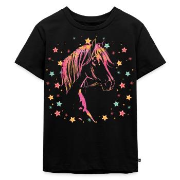 Tolles Pferde Shirt Mädchen Kinder Sternchen Horse - Kinder Premium Bio T-Shirt - Schwarz - Vorne - Mikhail (115cm)