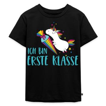 Einhorn Einschulung Schule Zuckertüte Erste Klasse - Kinder Premium Bio T-Shirt - Schwarz - Vorne - Mikhail (115cm)