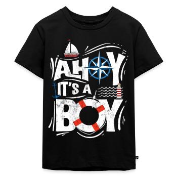 Ahoi, es ist ein Junge - Gender Reveal oder Baby - Kinder Premium Bio T-Shirt - Schwarz - Vorne - Mikhail (115cm)