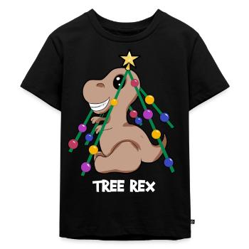 treerex Dino Dinosaurier Weihnachtsbaum Geschenk Comic - Kinder Premium Bio T-Shirt - Schwarz - Vorne - Mikhail (115cm)