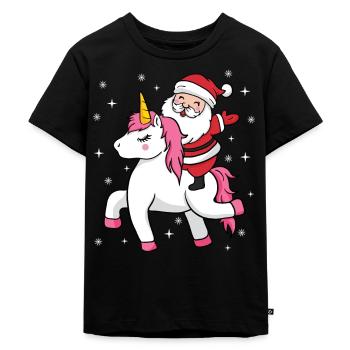 Weihnachtsmann Einhorn Nikolaus Weihnachtsgeschenk - Kinder Premium Bio T-Shirt - Schwarz - Vorne - Mikhail (115cm)