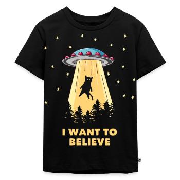 UFO Katze Verschwörung lustiges Akte X Geschenk - Kinder Premium Bio T-Shirt - Schwarz - Vorne - Mikhail (115cm)
