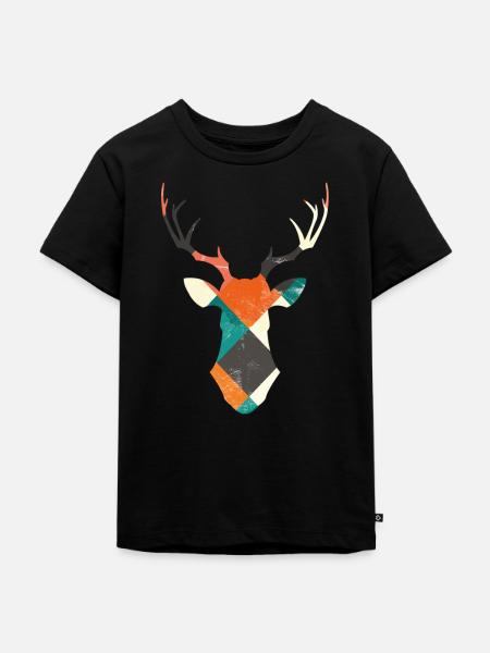 Hirschkopf Hirsch Hirschgeweih Hirschjäger - Kinder Premium Bio T-Shirt - Schwarz