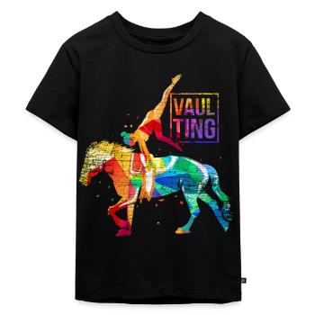 Voltigieren Pferd Geschenk - Kinder Premium Bio T-Shirt - Schwarz - Vorne - Mikhail (115cm)
