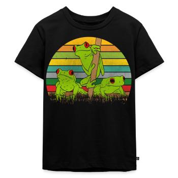 Retro Frösche Frosch - Kinder Premium Bio T-Shirt - Schwarz - Vorne - Mikhail (115cm)