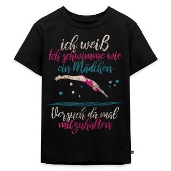 Schwimmerin Sprungbrett Geschenk - Kinder Premium Bio T-Shirt - Schwarz - Vorne - Mikhail (115cm)
