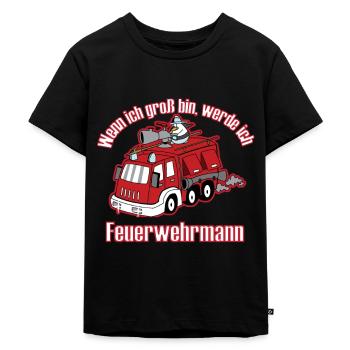 Feuerwehrmann Wenn Ich Groß Bin Pinguin Geschenk - Kinder Premium Bio T-Shirt - Schwarz - Vorne - Mikhail (115cm)