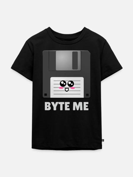 Byte Me Cute Diskette Pun - Kinder Premium Bio T-Shirt - Schwarz