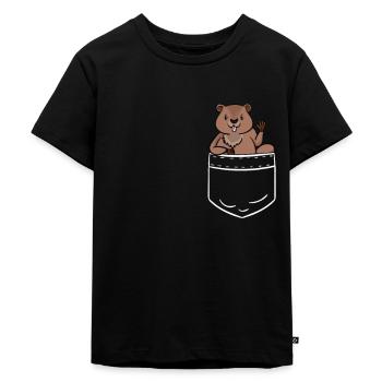 Alpen Murmeltier Tasche Hemd Pocket Geschenk - Kinder Premium Bio T-Shirt - Schwarz - Vorne - Mikhail (115cm)