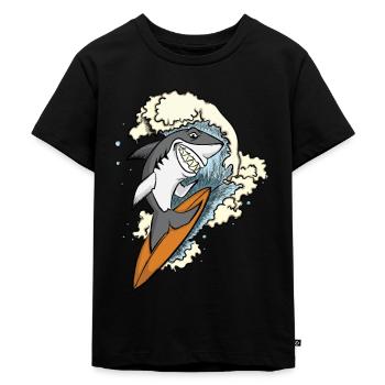 Surfen Surfbrett Hai Wellenreiten Welle Kitesurfen - Kinder Premium Bio T-Shirt - Schwarz - Vorne - Mikhail (115cm)
