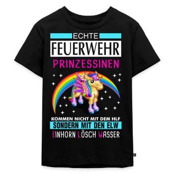 Feuerwehr Frau Einhorn Spruch Geschenk - Kinder Premium Bio T-Shirt - Schwarz - Vorne - Mikhail (115cm)