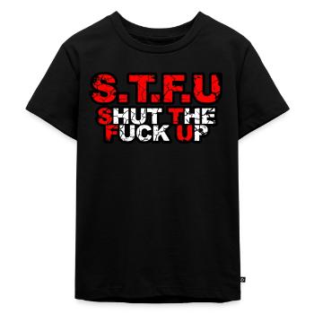 STFU Finally Stop Your Mouth Gift - Kids Premium Organic T-Shirt - black - Front - Mikhail (115cm)