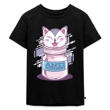 Süße Katze als Antidepressiva - Gegen Depression - Kinder Premium Bio T-Shirt - Schwarz - Vorne - Mikhail (115cm)