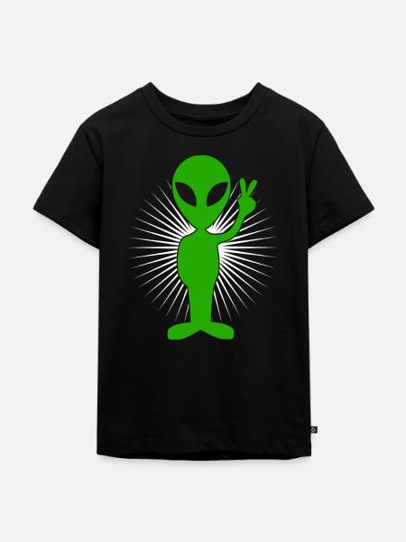 Alien Peacezeichen - Kinder Premium Bio T-Shirt - Schwarz