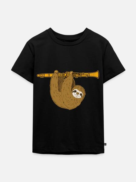Klarinette Faultier - Kinder Premium Bio T-Shirt - Schwarz