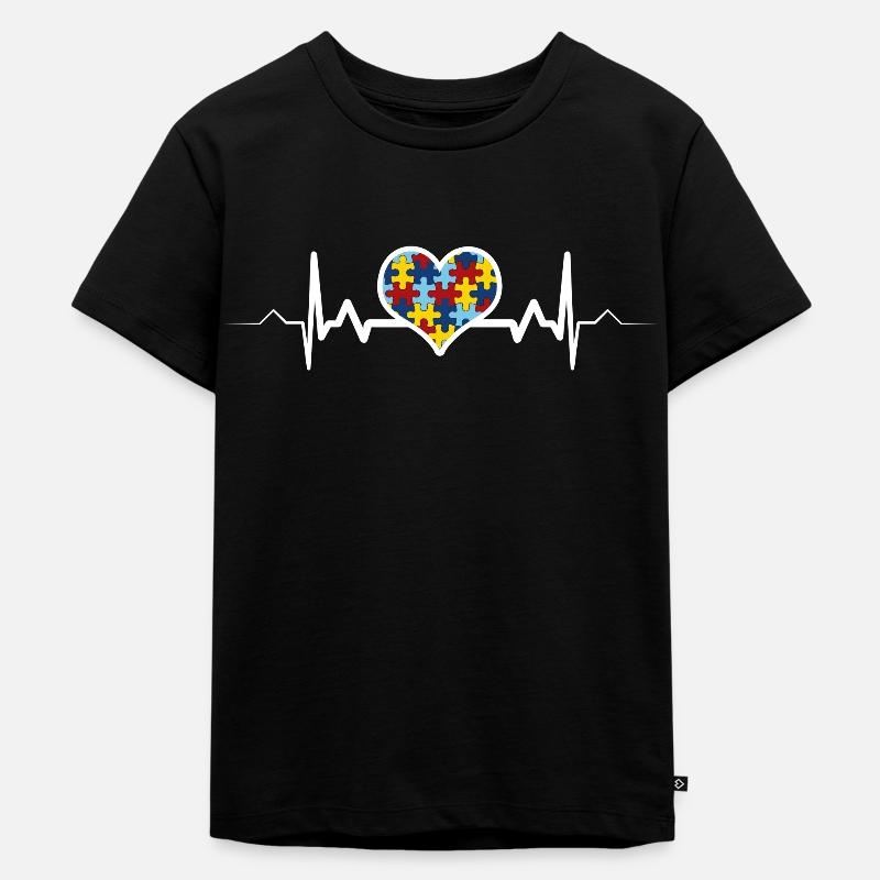 Battement de coeur d'autisme - conscience de coeur d'autisme de puzzle - T-shirt Premium bio Enfant - noir