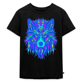 Wolf Mandala EDM - Kinder Premium Bio T-Shirt - Schwarz - Vorne - Mikhail (115cm)