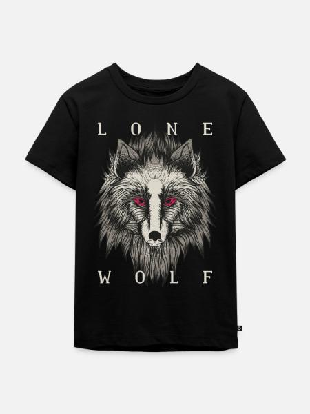 Lone Wolf Illustration Geschenk - Kinder Premium Bio T-Shirt - Schwarz
