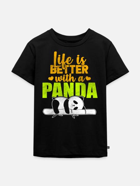 Panda - Kinder Premium Bio T-Shirt - Schwarz