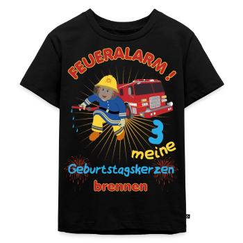 3 Kindergeburtstag Feuerwehr - Kinder Premium Bio T-Shirt - Schwarz - Vorne - Mikhail (115cm)
