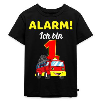 1. Geburtstag Feuerwehr Feuerwehrauto Kind - Kinder Premium Bio T-Shirt - Schwarz - Vorne - Mikhail (115cm)