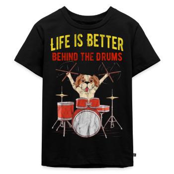 Drummer drums drummer drums dog dog - Kids Premium Organic T-Shirt - black - Front - Mikhail (115cm)