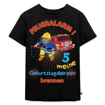 5 Kindergeburtstag Feuerwehr - Kinder Premium Bio T-Shirt - Schwarz - Vorne - Mikhail (115cm)