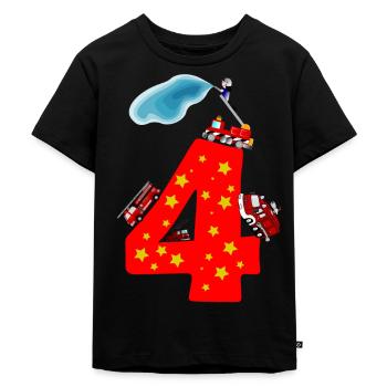 4. Geburtstag 4 Jahre Feuerwehr Auto Geschenk - Kinder Premium Bio T-Shirt - Schwarz - Vorne - Mikhail (115cm)