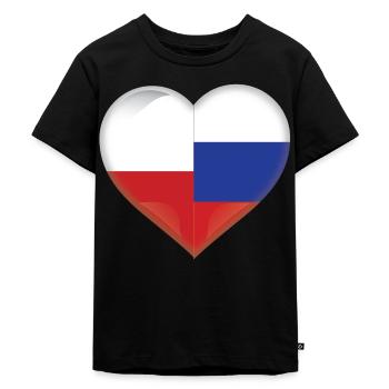 Polen Russland Flagge Herz Liebe Polnisch Russisch - Kinder Premium Bio T-Shirt - Schwarz - Vorne - Mikhail (115cm)