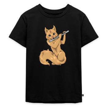 Querflöte Flöte Katze Flötenspieler Altflöte Flute - Kinder Premium Bio T-Shirt - Schwarz - Vorne - Mikhail (115cm)