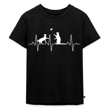 Herzschlag Katzen - Kinder Premium Bio T-Shirt - Schwarz - Vorne - Mikhail (115cm)