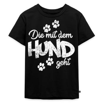 Die mit dem Hund geht - Kinder Premium Bio T-Shirt - Schwarz - Vorne - Mikhail (115cm)