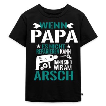 Papa kann es reparieren Geschenk Shirt - Kinder Premium Bio T-Shirt - Schwarz - Vorne - Mikhail (115cm)
