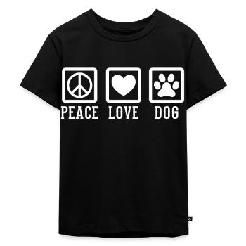 PEACE LOVE DOG Hundepfote Hund Geschenke Frauchen - Kinder Premium Bio T-Shirt - Schwarz - Vorne - Mikhail (115cm)